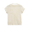 Round neck short sleeved jacquard mesh hollowed out T-shirt top for women