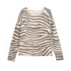 Round neck long sleeved zebra print knitted sweater top for women